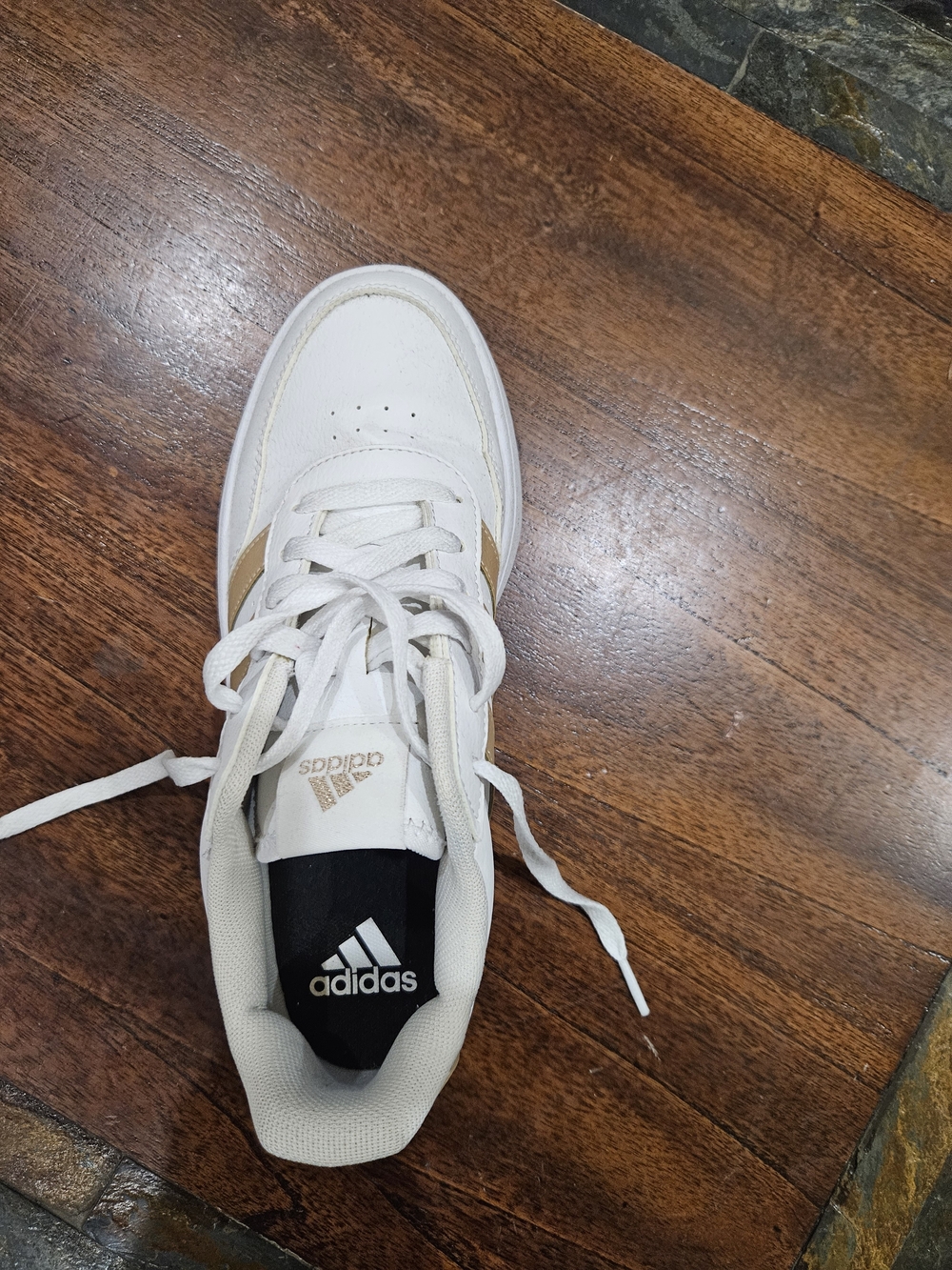adidas Womens White and Gold Low-Top Sneaker